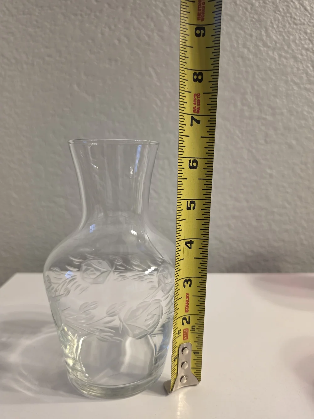 Clear Etched Glass Carafe - Elegant Floral Design